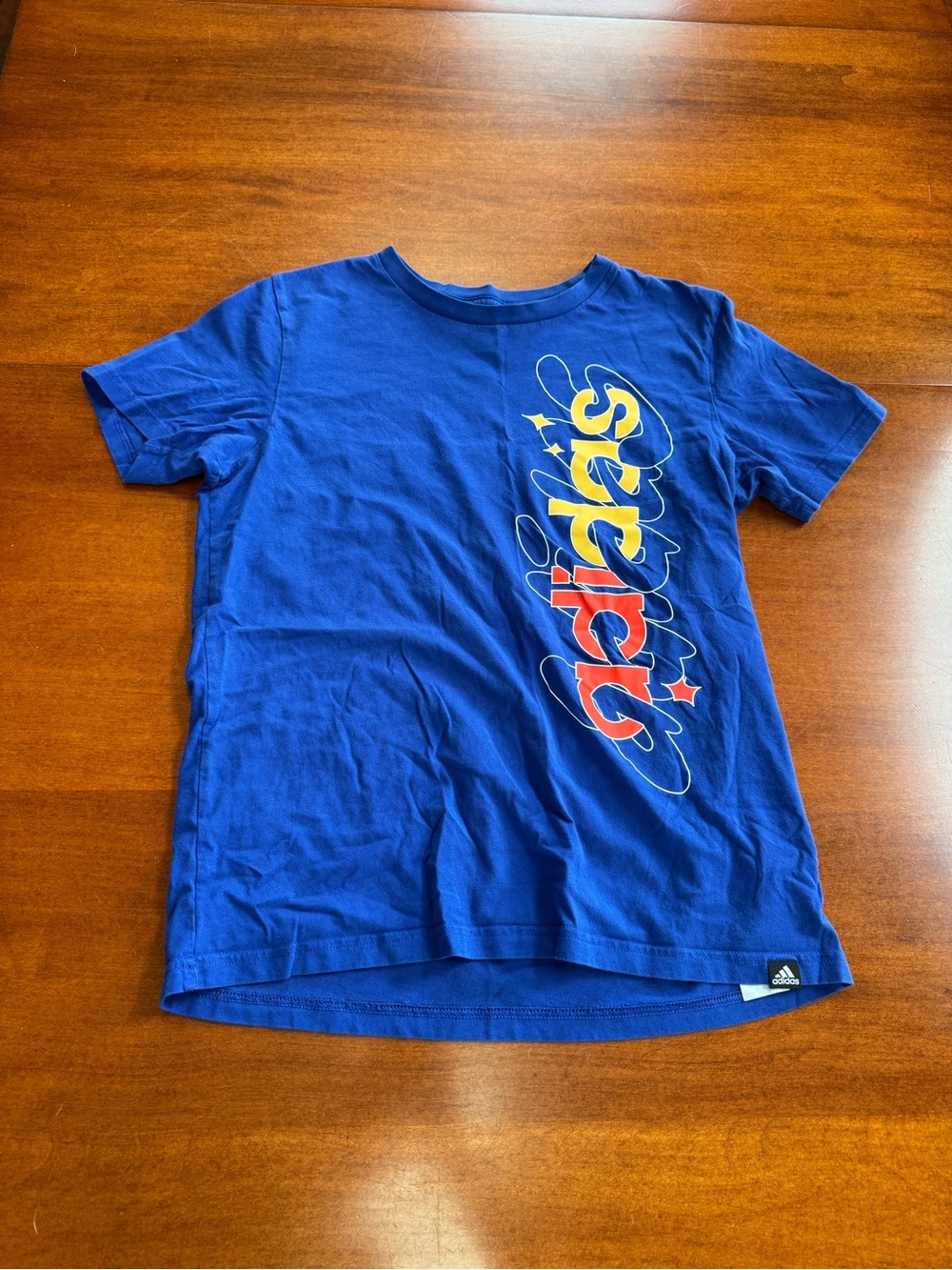 Adidas Boys XL 18/20 Blue Graphic Logo Short Sleeve T-Shirt